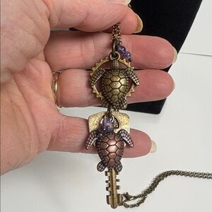 Turtles Vintage Key Unique Necklace amethyst NWOT